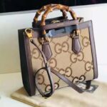 Gucci Women Gucci Diana Jumbo GG Small Tote Bag Double G Camel Canvas - Image 3