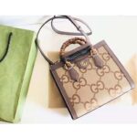 Gucci Women Gucci Diana Jumbo GG Small Tote Bag Double G Camel Canvas - Image 4