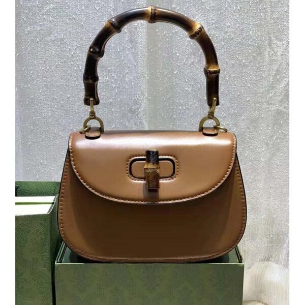 Gucci Women Gucci Women GG Small Top Handle Bag Bamboo Brown Leather (10)