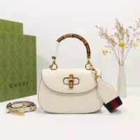 Gucci Women Gucci Women GG Small Top Handle Bag Bamboo White Leather (1)