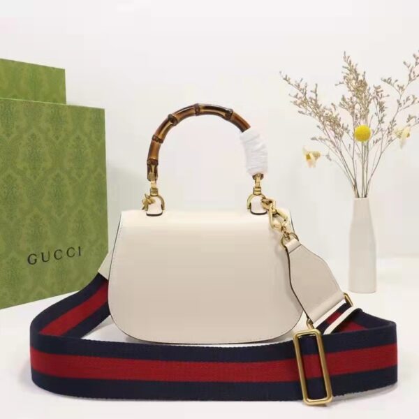 Gucci Women Gucci Women GG Small Top Handle Bag Bamboo White Leather (8)