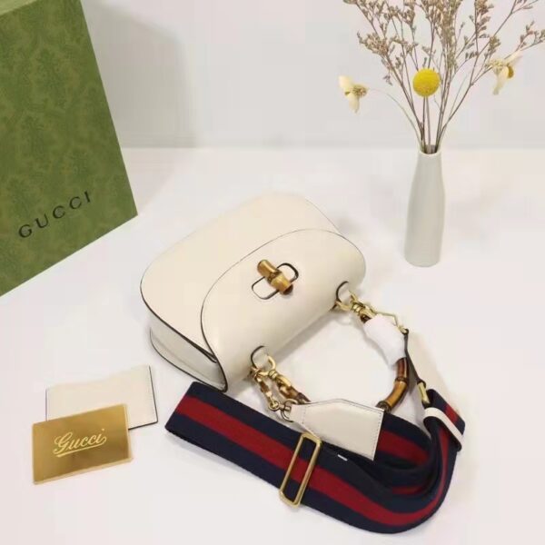 Gucci Women Gucci Women GG Small Top Handle Bag Bamboo White Leather (9)