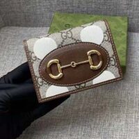 Gucci Women Horsebit 1955 Card Case Wallet Beige Ebony GG Supreme Canvas