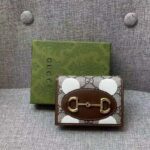 Gucci Women Horsebit 1955 Card Case Wallet Beige Ebony GG Supreme Canvas - Image 4