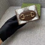 Gucci Women Horsebit 1955 Card Case Wallet Beige Ebony GG Supreme Canvas - Image 9