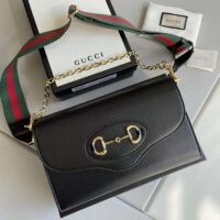 Gucci Women Horsebit 1955 Small Bag Black Leather Gold Toned Hardware Horsebit (1)