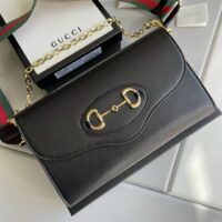 Gucci Women Horsebit 1955 Small Bag Black Leather Gold Toned Hardware Horsebit (1)