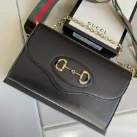 Gucci Women Horsebit 1955 Small Bag Black Leather Gold Toned Hardware Horsebit (1)