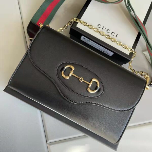 Gucci Women Horsebit 1955 Small Bag Black Leather Gold Toned Hardware Horsebit (4)