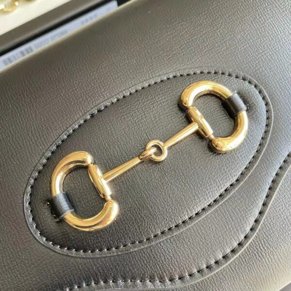 Gucci Women Horsebit 1955 Small Bag Black Leather Gold Toned Hardware Horsebit (5)