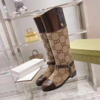 Gucci Women Knee-High Boot Harness Beige Ebony Maxi GG Canvas Interlocking G (3)