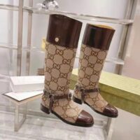 Gucci Women Knee-High Boot Harness Beige Ebony Maxi GG Canvas Interlocking G (3)