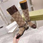 Gucci Women Knee-High Boot Harness Beige Ebony Maxi GG Canvas Interlocking G – Image 7