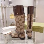 Gucci Women Knee-High Boot Harness Beige Ebony Maxi GG Canvas Interlocking G – Image 5