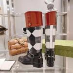 Gucci Women Knee-High Optical Print Boot Black Brown Leather Interlocking G - Imagen 6