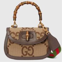 Gucci Women Small Jumbo GG Bag Bamboo Camel GG Canvas Brown Leather
