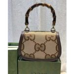 Gucci Women Small Jumbo GG Bag Bamboo Camel GG Canvas Brown Leather - Image 3