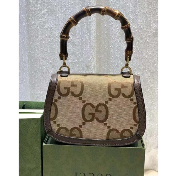 Gucci Women Small Jumbo GG Bag Bamboo Camel GG Canvas Brown Leather (3)