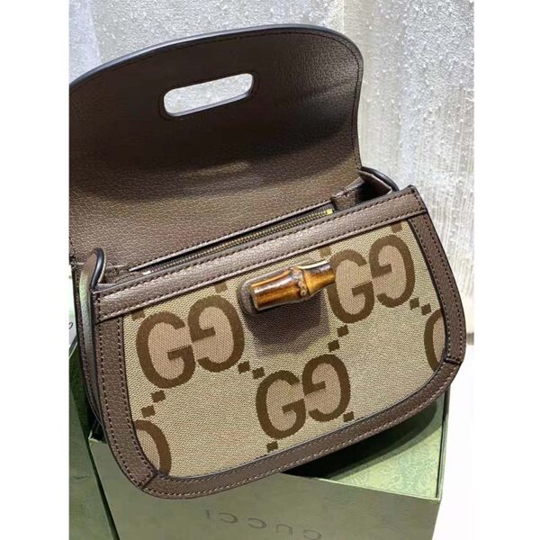 Gucci Women Small Jumbo GG Bag Bamboo Camel GG Canvas Brown Leather (8)