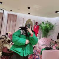 Gucci Women The North Face x Gucci Padded Jacket Green Ebony GG Canvas