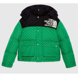 Gucci Women The North Face x Gucci Padded Jacket Green Ebony GG Canvas