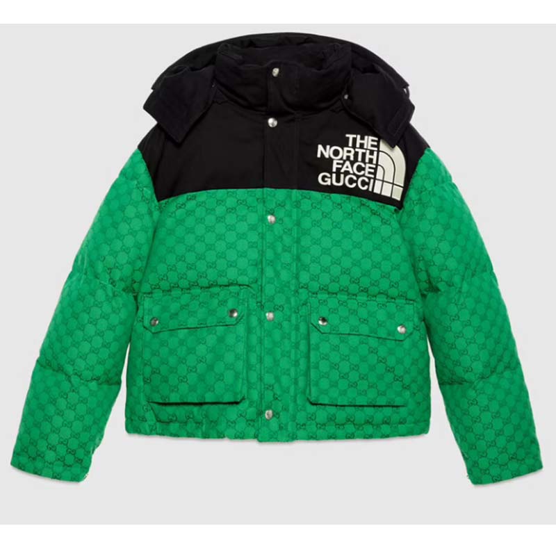 Gucci Women The North Face x Gucci Padded Jacket Green Ebony GG