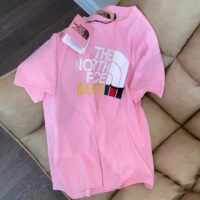 Gucci Women The North Face x Gucci T-Shirt Pink Cotton Jersey Oversize Fit Crewneck