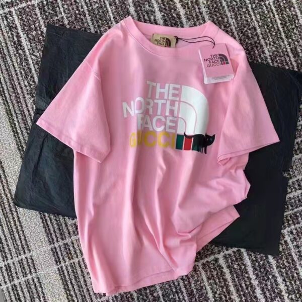 Gucci Women The North Face x Gucci T-Shirt Pink Cotton Jersey Oversize Fit Crewneck (6)