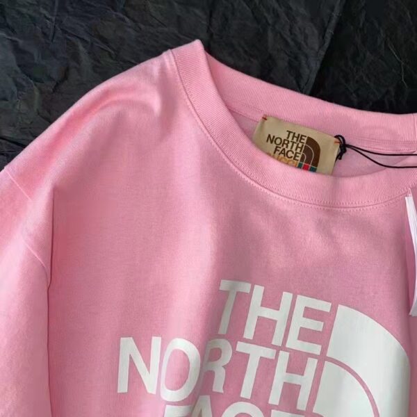 Gucci Women The North Face x Gucci T-Shirt Pink Cotton Jersey Oversize Fit Crewneck (7)