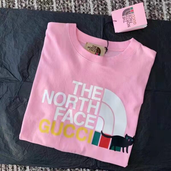Gucci Women The North Face x Gucci T-Shirt Pink Cotton Jersey Oversize Fit Crewneck (9)