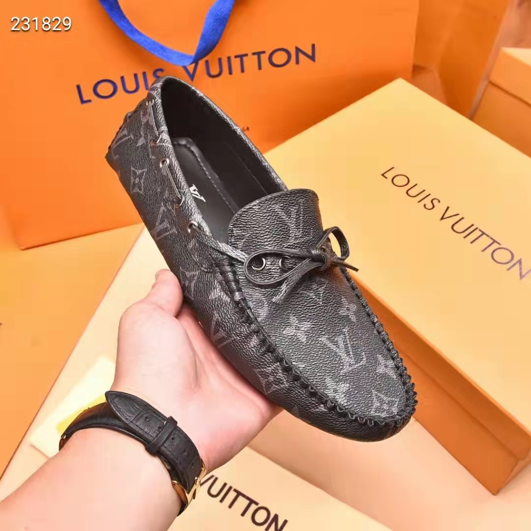 Louis Vuitton Men's LV Driver Moccasin Loafers Monogram Eclipse Leather  Black 2274661