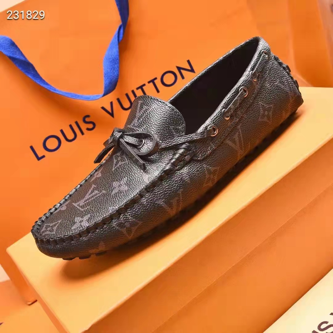 Louis Vuitton Men's LV Driver Moccasin Loafers Monogram Eclipse Leather  Black 2274661