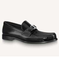 Louis Vuitton LV Men Major Loafer Black Glazed Calf Leather Monogram Canvas