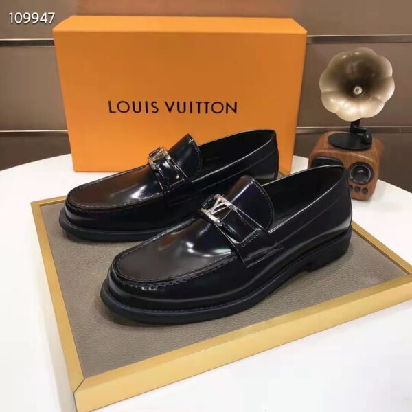 Louis Vuitton LV Men Major Loafer Black Glazed Calf Leather Monogram Canvas (3)