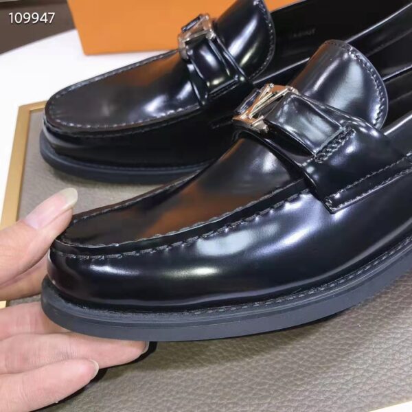 Louis Vuitton LV Men Major Loafer Black Glazed Calf Leather Monogram Canvas (8)