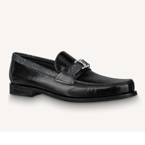 Louis Vuitton LV Men Major Loafer Black Glazed Calf Monogram Canvas