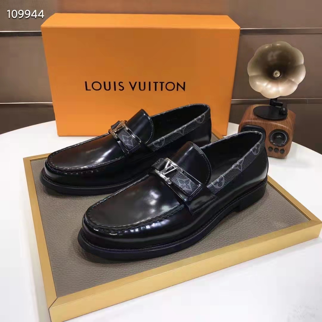 Louis Vuitton LV Men Major Loafer Black Glazed Calf Monogram Canvas - LULUX