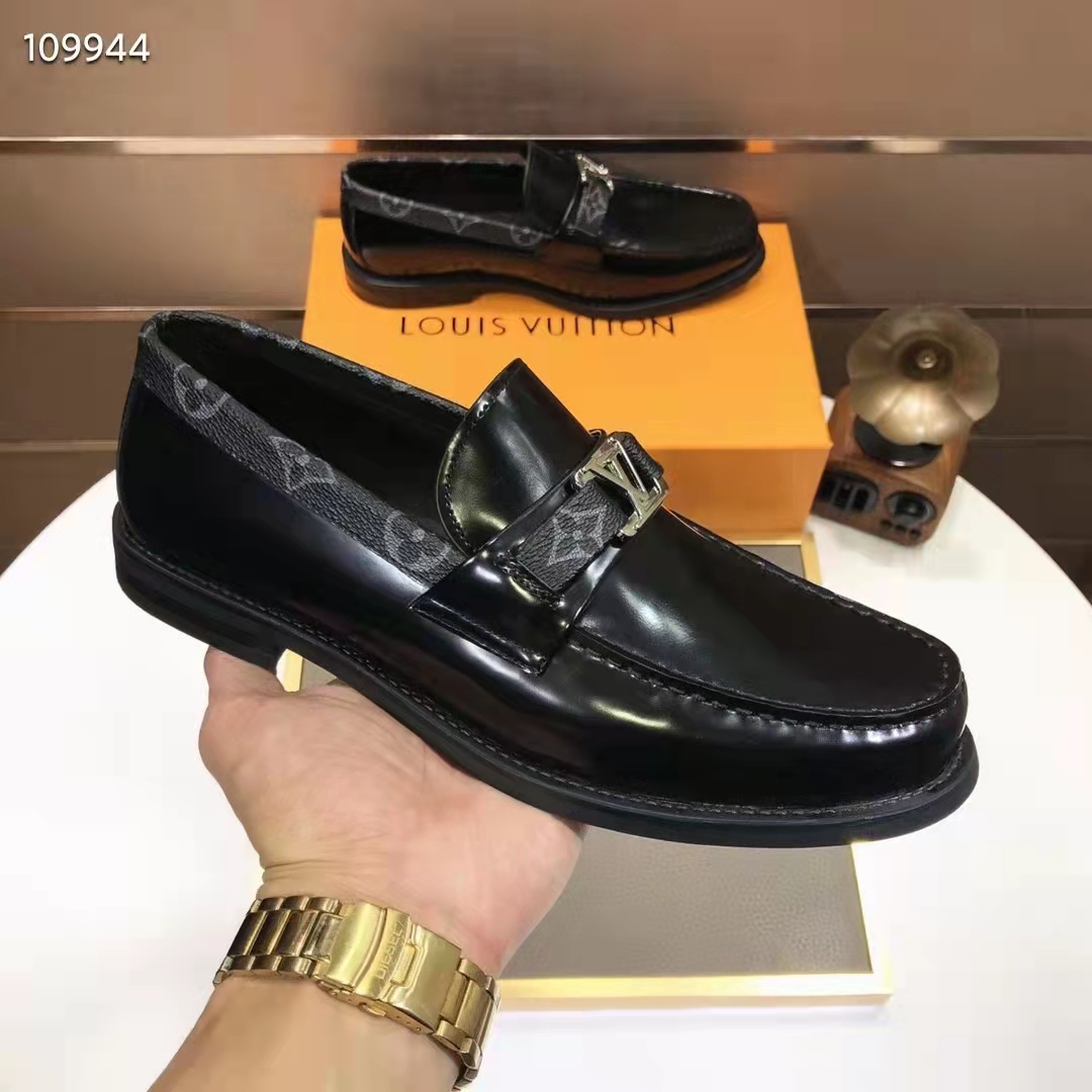 Men Lvxnba Loafers Canvas Glazed Calf Leather Dress Shoes Top