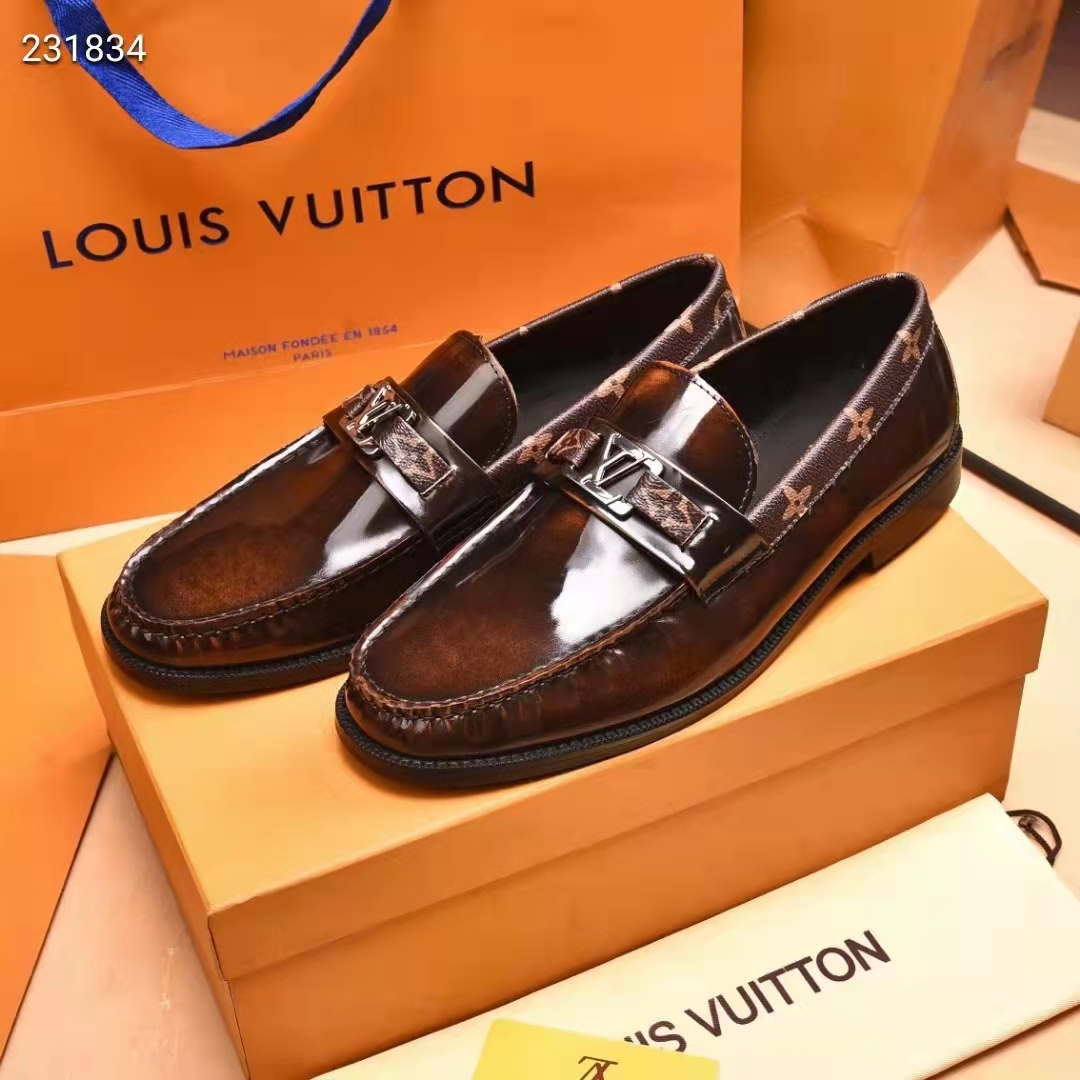 Men Lvxnba Loafers Canvas Glazed Calf Leather Dress Shoes Top