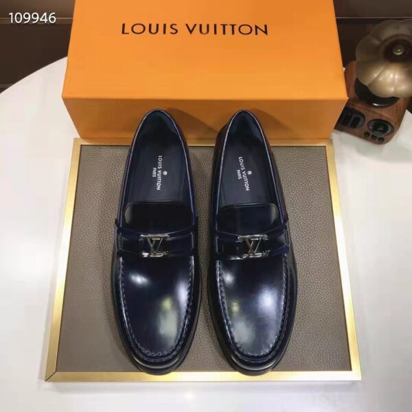 Louis Vuitton LV Men Major Loafer Navy Blue Glazed Calf Monogram Canvas (2)
