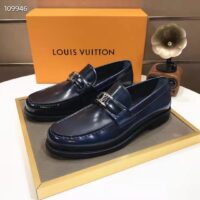 Louis Vuitton LV Men Major Loafer Navy Blue Glazed Calf Monogram Canvas (1)