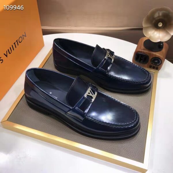 Louis Vuitton LV Men Major Loafer Navy Blue Glazed Calf Monogram Canvas (4)