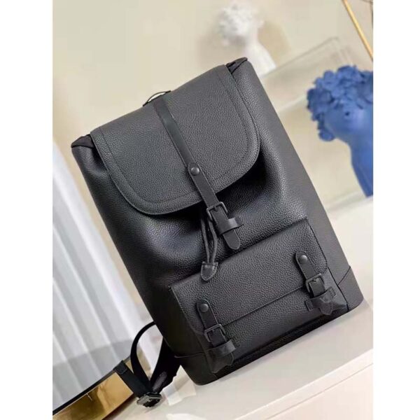 Louis Vuitton LV Unisex Christopher Slim Backpack Black Taurillon Cowhide Leather (2)