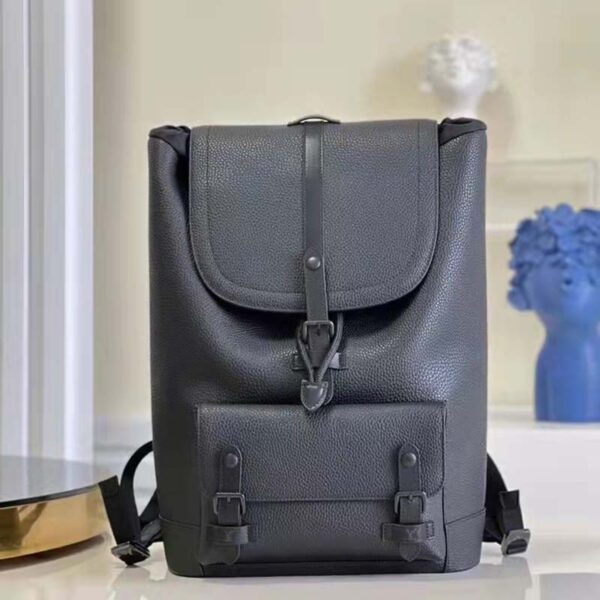Louis Vuitton LV Unisex Christopher Slim Backpack Black Taurillon Cowhide Leather (4)