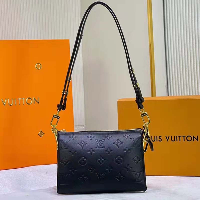 Louis Vuitton Black Monogram Embossed Puffy Lambskin Pochette
