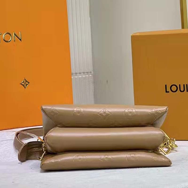 Louis Vuitton Taupe Monogram Embossed Puffy Lambskin Coussin PM