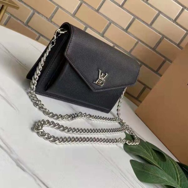 Louis Vuitton LV Unisex Mylockme Chain Bag Black Soft Grained Calfskin (1)