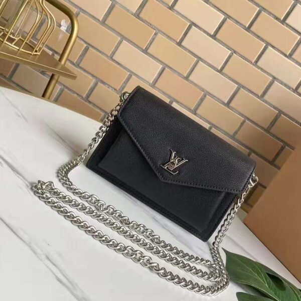 Louis Vuitton LV Unisex Mylockme Chain Bag Black Soft Grained Calfskin (3)