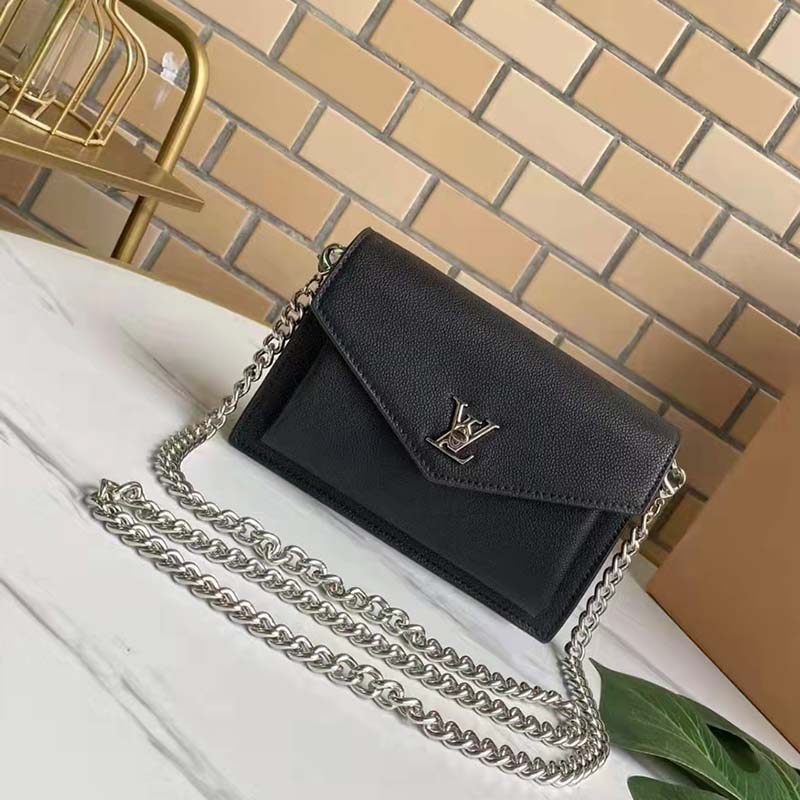 LOUIS VUITTON Soft Calfskin Mylockme Chain Bag BB Black 1266913