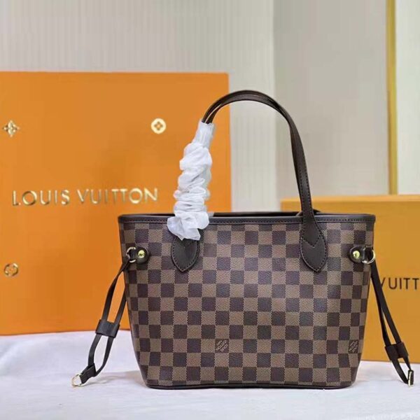 Louis Vuitton LV Unisex Neverfull PM Tote Brown Damier Ebene Coated Canvas (8)